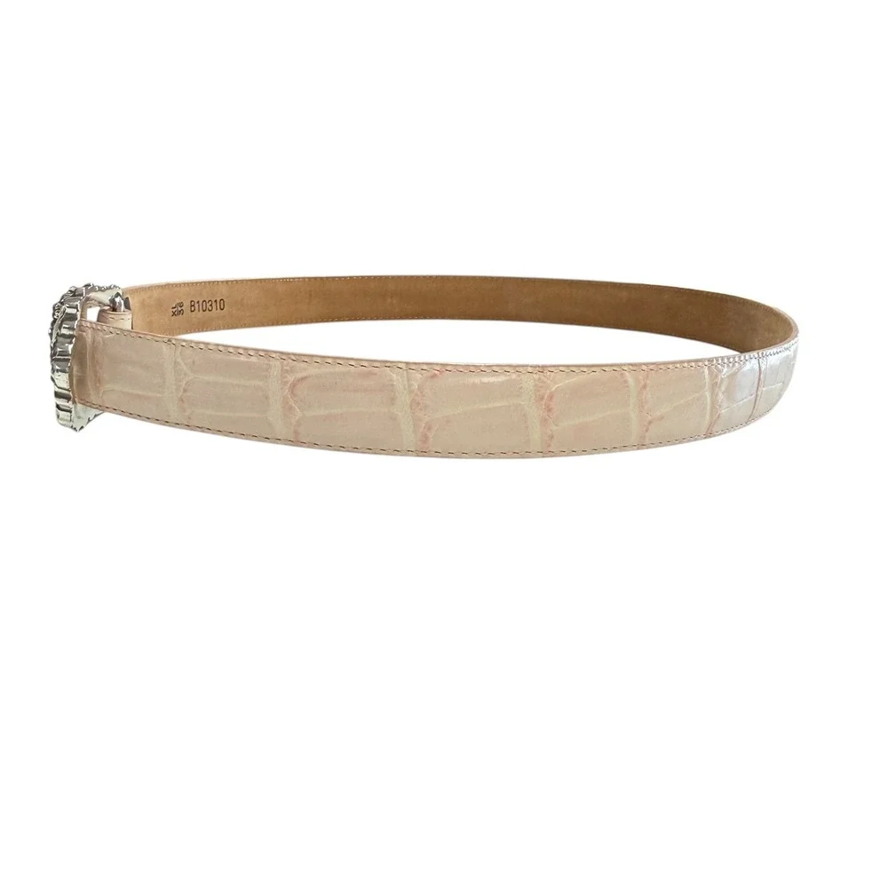 Brighton Women Belt Croc‎ Embossed Leather Pink Cream Floral Western B10310 3 XL